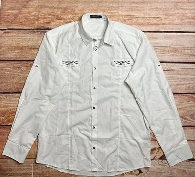 Barabas Men's White Studded Premium Solid Long Sleeve  Shirts 5XL - Image 1 of 4