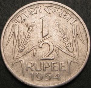 INDIA 1/2 Rupee 1954 - Nickel - VF - 1778 ¤ - Picture 1 of 2