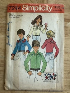 1975 Simplicity Pattern 7244 Boys & Girls Size 8 Cut Complete w Transfer - Picture 1 of 4