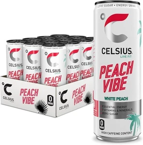 CELSIUS Sparkling Peach Vibe, Refreshing Energy Drink, 355ml (Pack of 12) - Picture 1 of 7