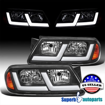 For 2000-2005 CHEVY IMPALA Black Headlights w/ Fiber optic LED strip Left+Right Foto 1 de 4