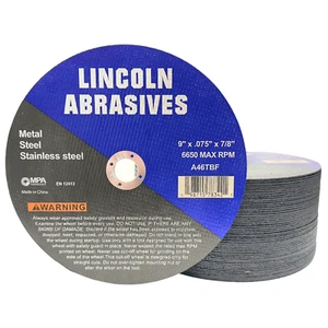 50PK 9" x 0,075" x 7/8" ruedas de corte Lincoln abrasivos metal y acero inoxidable - Imagen 1 de 4