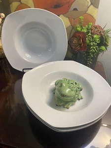 Tabletops Gallery Cafe Blanca Huge Pasta Serving Bowls White 11.25" 4 Pc New - Picture 1 of 10