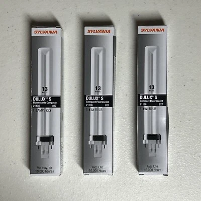 3X Sylvania Dulux S 13W 21136 CF13DS/827 2-PIN Compact Fluorescent Culot GX23 - Image 1 of 4