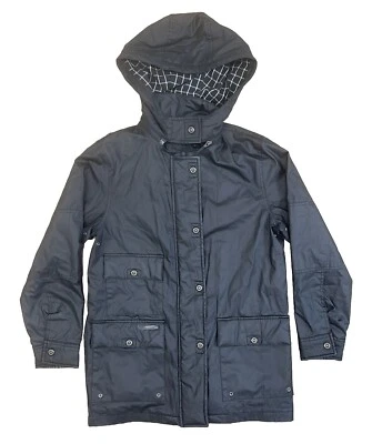 Lauren Ralph Lauren女式黑色全拉链连帽雨衣格子衬里小号 — 第 1/4 张图片