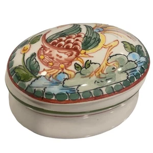 ANFORA AGUEDA Porcelain Hand Painted Lid Rooster 3" Jewelry Trinket Box Portugal - Picture 1 of 6