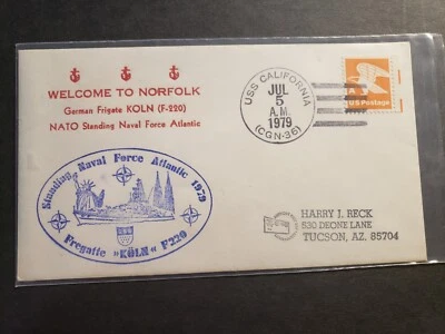 USS CALIFORNIA CGN-36 Naval Cover 1979 GERMAN Frigate KOLN F-220 NATO Cachet - Image 1 of 2