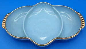 Fire King Oven Wear Blue Milk Glass Gold Trim 11 x 7.5 - Picture 1 of 2