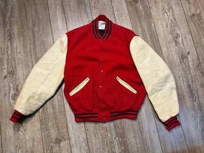 Chaqueta deportiva vintage años 50 Varsity Letterman bombardero rojo blanco abrigo retro talla 42 Foto 1 de 4