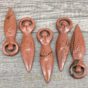 3" Red goldstone quartz crystal carved goddess skull pendant Reiki healing gift - Picture 1 of 13