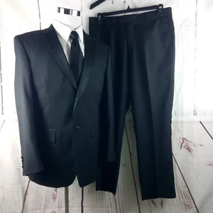 Lineage 40R 2 Button Black Tuxedo 2pc Suit 35x29 Pleated - Picture 1 of 12