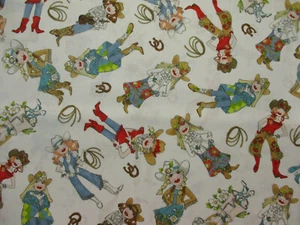 COWGIRL FANCY OUTFITS FASHION BOOTS LASSO HATS CUTE LORALIE COTTON FABRIC FQ - Picture 1 of 8