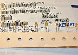 0,1uF 50V Z5U 2,54mm KEMET Kondensatoren MLCC 100nF C315C104M5U5TA7303 [Menge=20 Stück] - Bild 1 von 1