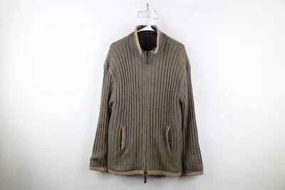 Vtg 90s Streetwear Mens L Heavy Wool Blend Quilted Ribbed Knit Sweater Jacket - Image 1 of 4