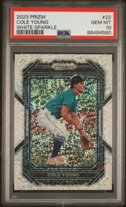 2023 Prizm Cole Young RC White Sparkle SP PSA 10 Pop 1 Mariners - Picture 1 of 3