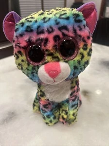 TY Beanie Boos 9” Plush Bright Rainbow Leopard Cat w/ Pink Sparkle Eyes DOTTY - Picture 1 of 3
