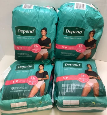 4x Ropa interior para mujer Depend Fresh Protection, pequeña, 19ct Ea, 76 en total Foto 1 de 4