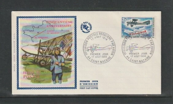 France 1968 SG1800 Silk FDC (St Nazaire) First Regular Internal Airmail Service - Image 1 of 1