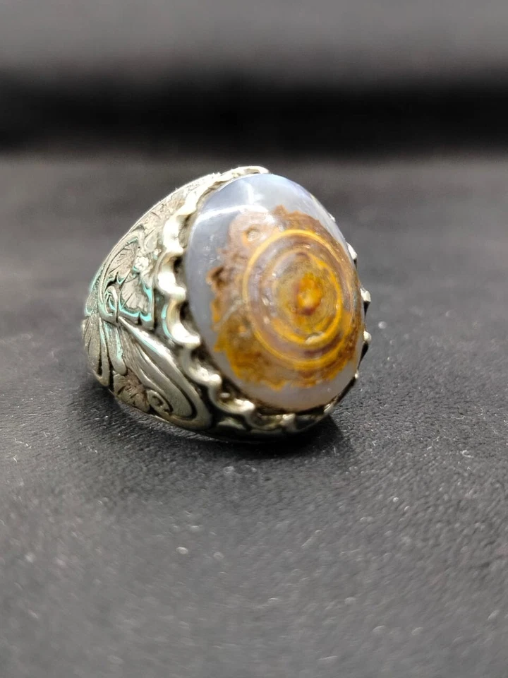 Handgefertigter Ring mit Wolfsauge Achat Sterling Silber 925 خاتم عقيق عين الديب - Bild 1 von 4