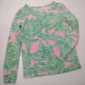 Lilly Pulitzer Sammy Pajama Shirt Youth Girls 4 Top Only Palms Pink Green Beach - Picture 1 of 14