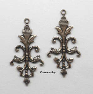 #1771-1R ANTIQUED GOLD ORNATE DROP WITH TOP HANG RING - 2 Pcs - Picture 1 of 2