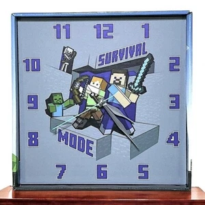 Minecraft Wall Clock Analog Quartz Battery Operate Gamer Gift 11 In Square Gray - Picture 1 of 15