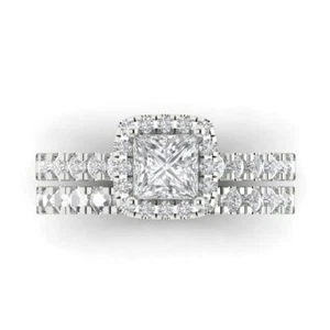 1,80ct Prinzessin Halo Verlobungsring Jubiläumsring Bandset 14k Weißgold massiv Gold - Bild 1 von 11