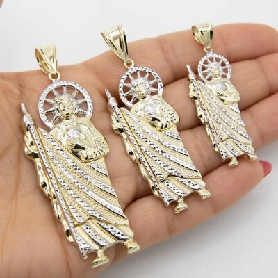 Colgante St. Jude corte diamante real sólido de oro amarillo blanco de 10 quilates todos los tamaños Foto 1 de 4