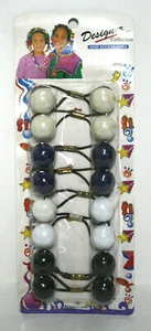Girls Ponytail Holders Small Balls Bubble Beige Blue Black White Set of 8 - Picture 1 of 3