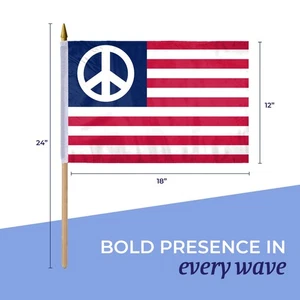 AGAS MDG Handheld Peace Symbol Stick Flag Blue - 12x18 inch Polyester - Picture 1 of 54
