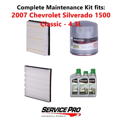 2007 Chevrolet Silverado 1500 Classic 4.3L Oil, Air & Cabin Filter Kit (5W-30) Foto 1 de 4