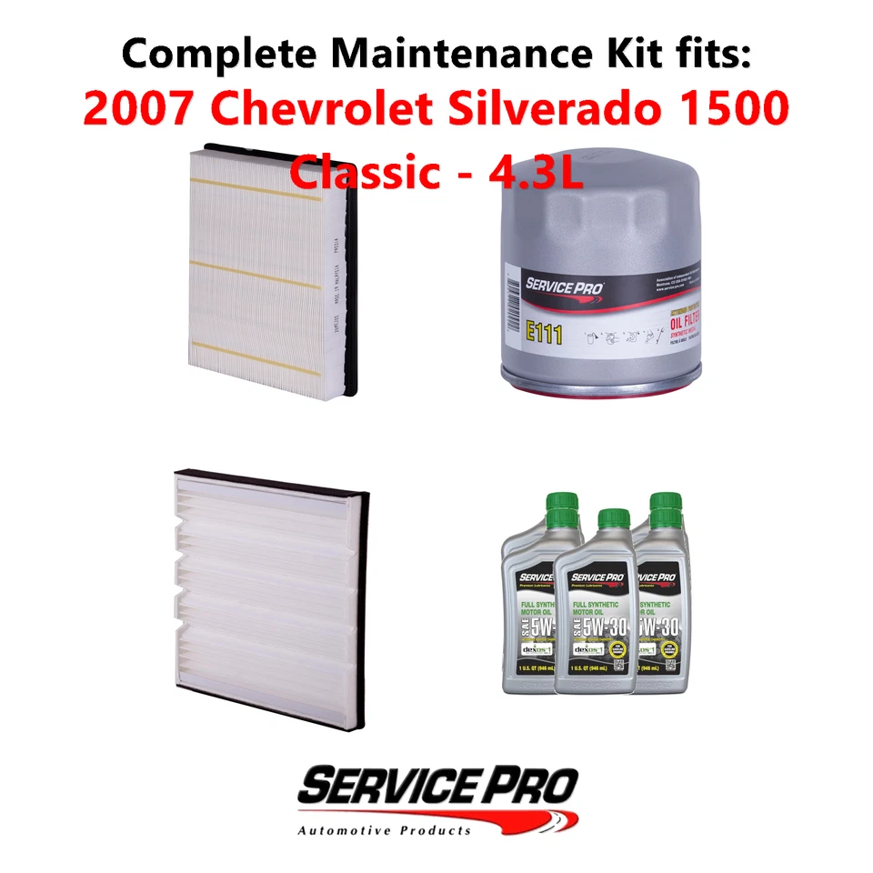 2007 Chevrolet Silverado 1500 Classic 4.3L Oil, Air & Cabin Filter Kit (5W-30) Foto 1 de 4