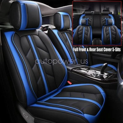 Juego completo de funda de asiento delantera y trasera de cuero sintético negra y azul para coche Toyota 5 asientos Foto 1 de 4