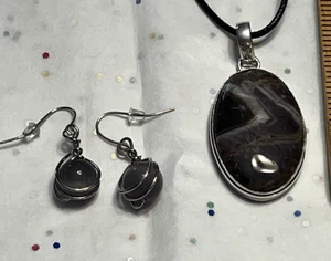 925 Silver Gemstone Pendant With Fashion Earrings - Picture 1 of 13