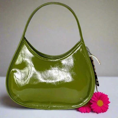 Coach Coachtopia Ergo Bag CQ003 Olive Green Crinkle Patent Leather Shoulder - Imagem 1 de 4