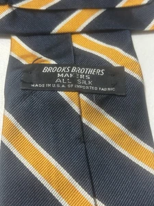 Vintage Brooks Brothers Makers Krawatte Seide Repp Efeu marineblau gelb gestreift USA - Bild 1 von 6