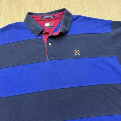 Camisa Polo de Rugby Tommy Hilfiger De Colección Para Hombres XL Parche a Rayas Logo Preppy Foto 1 de 4