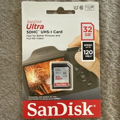 SanDisk 32GB Ultra SDHC UHS-I Memory Card Class 10 120MB/s Full HD Video - Image 1 of 2