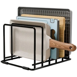 Kitchen Pan Organizer and Pot Rack, 5-Slot Steel Holder for Thin Pans, Baking... - Picture 1 of 9
