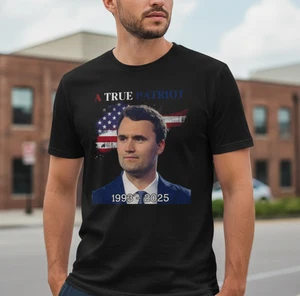 Charlie Kirk "A True Patriot" Tribute Unisex Cotton Crew Tee - Memorial, Gift  - Picture 1 of 5