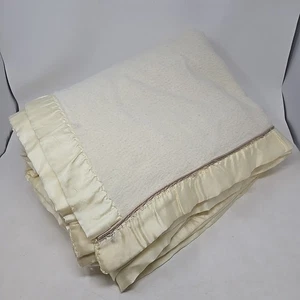 Vintage Acrylic Thermal KING Blanket Satin Trim Ivory Cream 104" x90" READ - Picture 1 of 13