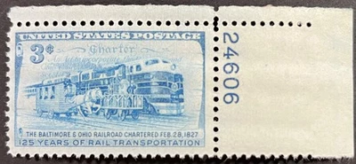 U.S. Scott #1006, Single w/Plate Block #, B & O R.R. Issue, Fine-Very Fine, MNH - Image 1 of 2