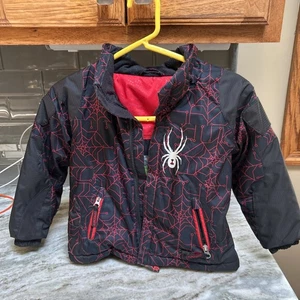 Spyder Jacket Boys Sz 4 Red Black Full Zip Insulated Ski/ Snow Hood Winter - Picture 1 of 7
