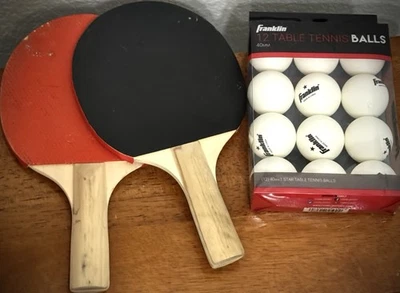 Table Tennis Paddles (unknown Brand)+ 12 Pack Of Franklin 40mm Pong Balls In Box - Image 1 of 4
