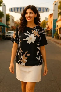 Ann Taylor SP Black Floral Blouse Flutter Sleeves Lightweight Career Top - Picture 1 of 10