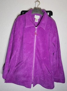 Quacker Factory Womens Plus 1X Pink/Purple Fleece Zip Up Jacket w Rhinestones  - Picture 1 of 9