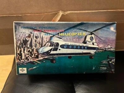 Vintage  TINPLATE FRICTION Pan American SKYWAY Twin Blade HELICOPTER BOXED - Image 1 of 4