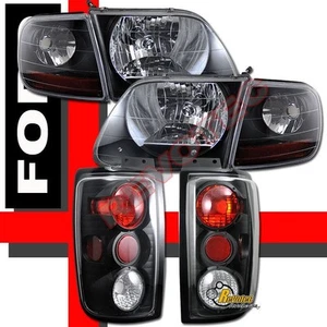97-02 Ford Expedition Black Headlights Corner Signal & Tail Lights Lamps Set - Picture 1 of 5