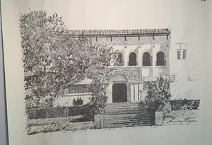 Rare Picture of Ink Drawing Ateneo Puertorriqueño by Alejandro Sánchez Felipe - Picture 1 of 3