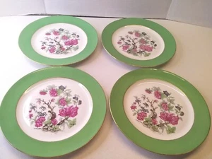 4 ANTIQUE LIMOGES FRANCE OVINGTON BROS. NY 10.25'' DINNER PLATES GREEN GOLD TRIM - Picture 1 of 24